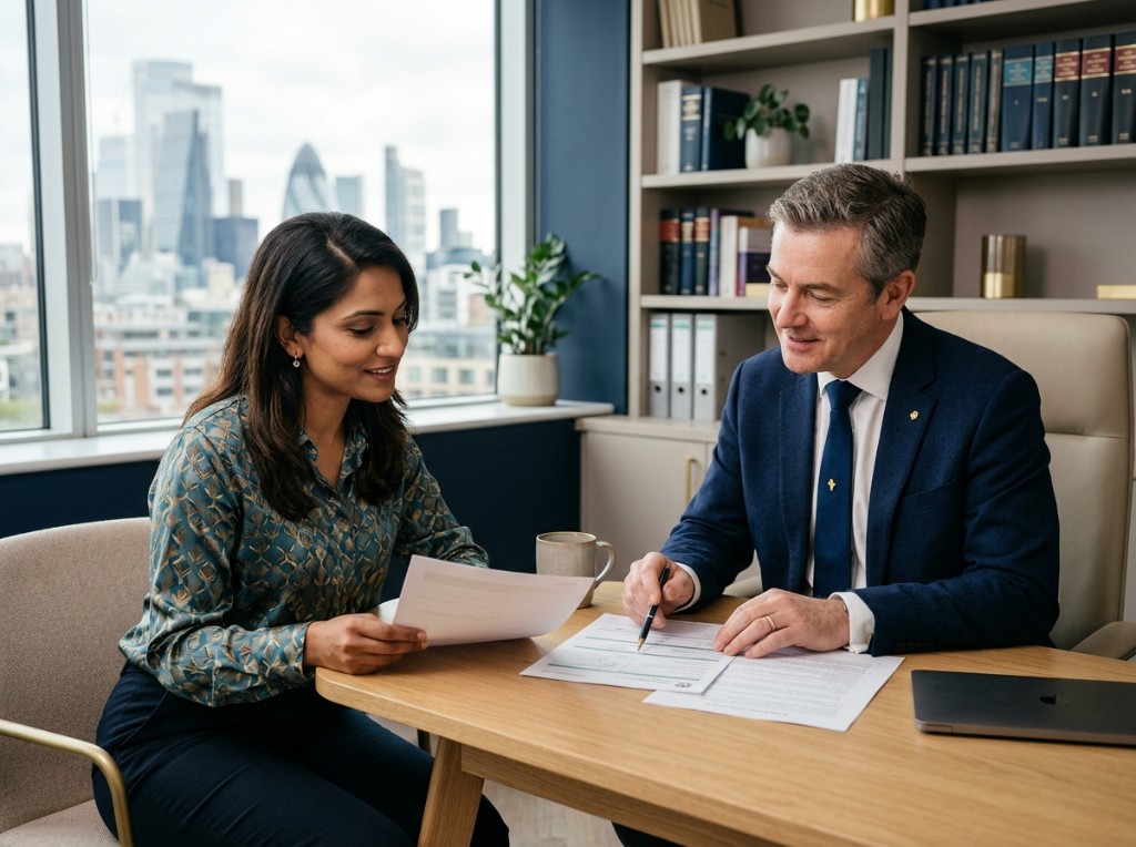 LSS Legal consultation — advisers reviewing documents together in a modern office